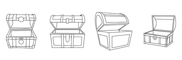ensemble de ouvert vide poitrine dans griffonnage style. contour vide Trésor coffres. main tiré vecteur art.