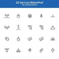 ensemble de en relation ligne Icônes eau souterraine ou imperméabilisation. Icônes contenir chute eau, imperméable, rebondir l'eau et plus, accident vasculaire cérébral est modifiable. 36x36 pixel parfait. vecteur