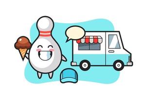 caricature de mascotte de quilles avec camion de crème glacée vecteur