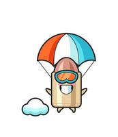 le dessin animé de mascotte de balle saute en parachute avec un geste heureux vecteur
