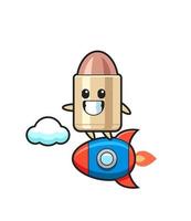 personnage de mascotte de balle chevauchant une fusée vecteur