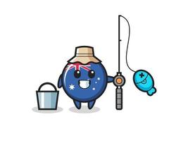 personnage mascotte de l'insigne du drapeau australien en tant que pêcheur vecteur