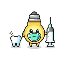 personnage mascotte d'ampoule en tant que dentiste vecteur