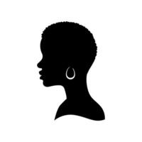 silhouette de africain femme avec court cheveux isolé sur blanc Contexte. vecteur