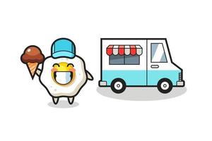caricature de mascotte d'oeuf au plat avec camion de crème glacée vecteur
