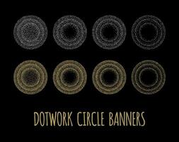 dotwork cercle bannières ensemble de blanc et or vecteur