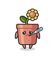 personnage de mascotte de pot de tournesol avec fièvre vecteur