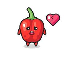 illustration de dessin animé de poivron rouge est coeur brisé vecteur