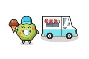 caricature de mascotte de vomi avec un camion de crème glacée vecteur