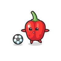 illustration de dessin animé de poivron rouge joue au football vecteur