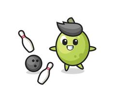dessin animé de caractère d'olive joue au bowling vecteur