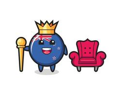 caricature de mascotte de l'insigne du drapeau néo-zélandais en tant que roi vecteur