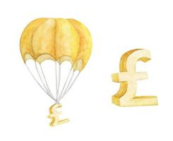 montgolfière avec livre d'or. illustration à l'aquarelle. vecteur