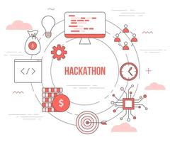 concept de technologie hackathon avec bannière de modèle de jeu d'icônes vecteur