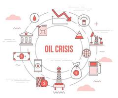crise pétrolière et gazière tombant concept avec jeu d'icônes vecteur
