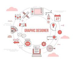 concept de graphiste avec bannière de modèle de jeu d'icônes vecteur