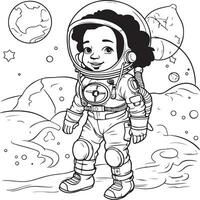 une peu noir fille comme un astronaute coloration page vecteur