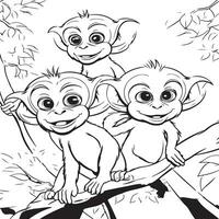 mignonne famille de singes coloration page vecteur