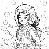 une peu noir fille comme un astronaute coloration page vecteur