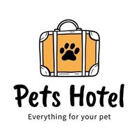 logo vectoriel pour un hôtel pour animaux de compagnie avec sac et patte