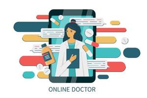 smartphone avec chat internet avec une femme médecin vecteur