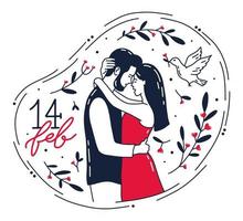couple romantique de la saint valentin dans un style doodle vecteur