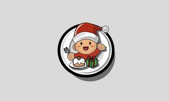 Créatif conception art illustration de une enfant portant une Père Noël chapeau célébrer Noël, dessin animé petit enfant célébrer Noël et Nouveau an. vecteur