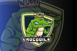 crocodile portant le modèle de logo de l'équipe e-sports de la couronne vecteur