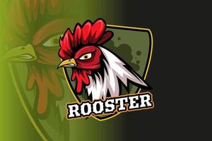 mascotte de coq pour le logo de sports et d'esports isolé sur fond sombre vecteur