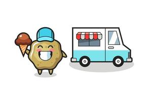 caricature de mascotte de selles molles avec camion de crème glacée vecteur