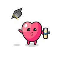 illustration de dessin animé de symbole de coeur jetant le chapeau à l'obtention du diplôme vecteur