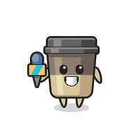 mascotte de personnage de tasse de café en tant que journaliste vecteur