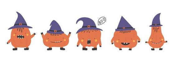 collection de citrouilles dessin animé mignon citrouille monstre joyeux halloween impression vecteur