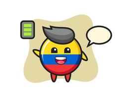 personnage de mascotte d'insigne de drapeau de la colombie avec un geste énergique vecteur