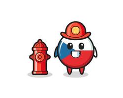 personnage mascotte de l'insigne du drapeau tchèque en tant que pompier vecteur