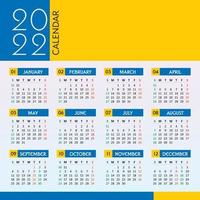 calendrier 2022 en bleu et jaune vecteur