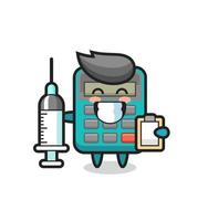 mascotte illustration de la calculatrice en tant que médecin vecteur