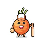 personnage de dessin animé de carotte en tant que joueur de baseball vecteur