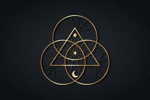 géométrie sacrée d'or, logo triangulaire et cercles qui se chevauchent vecteur