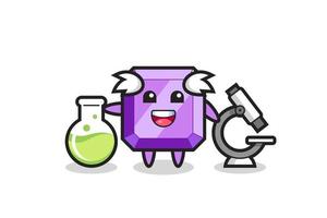 personnage mascotte de pierre précieuse violette en tant que scientifique vecteur