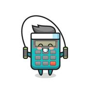 caricature de personnage de calculatrice avec corde à sauter vecteur