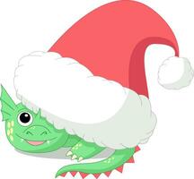 peu vert dragon en dessous de rouge Père Noël chapeau, personnage, année de le dragon 2024, vacances, vecteur illustration
