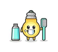 illustration de mascotte d'ampoule avec une brosse à dents vecteur