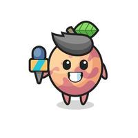 personnage mascotte de pluot fruit en tant que journaliste vecteur