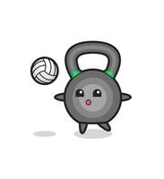 dessin animé de caractère de kettlebell joue au volley-ball vecteur