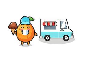 caricature de mascotte de kumquat avec camion de crème glacée vecteur
