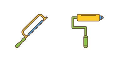 scie à métaux et peindre rouleau icône vecteur