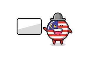 illustration de dessin animé d'insigne de drapeau de la malaisie faisant une présentation vecteur