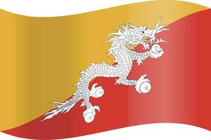 panorama image de le drapeau de bhoutan sur une ondulé soie Contexte illustration vecteur