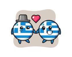 grèce drapeau insigne personnage de dessin animé couple avec geste de chute amoureux vecteur